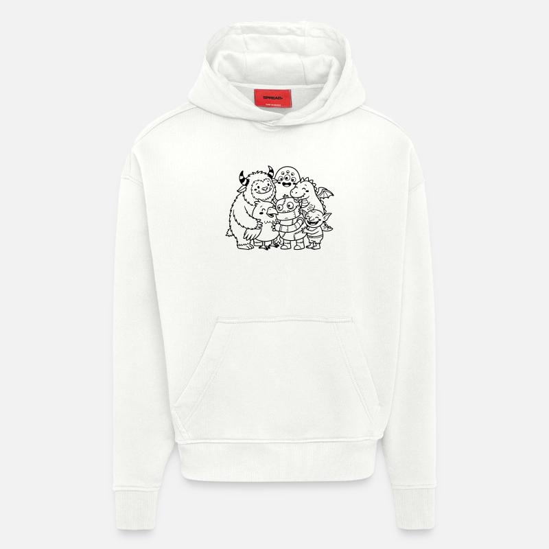 monstres mignons - Sweat à capuche bio épais oversize fabriqué en UE - OFF WHITE