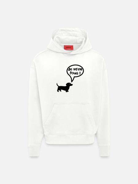 Chien - Je m'en fous - Sweat à capuche bio épais oversize fabriqué en UE - OFF WHITE
