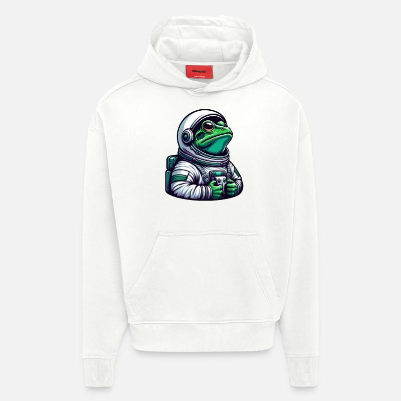 Grenouille astronaute dans l’espace - Sweat à capuche bio épais oversize fabriqué en UE - OFF WHITE