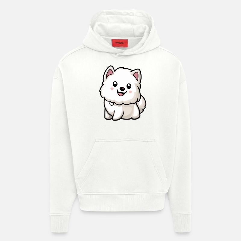 Samoyède chien bande dessinée bébé - Sweat à capuche bio épais oversize fabriqué en UE - OFF WHITE