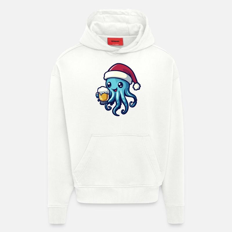 Méduse Bière Noël - Sweat à capuche bio épais oversize fabriqué en UE - OFF WHITE