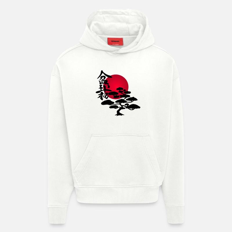 Schwarzer Baum und rote Sonne - Hoodie- made by SPREAD  - OFF WHITE