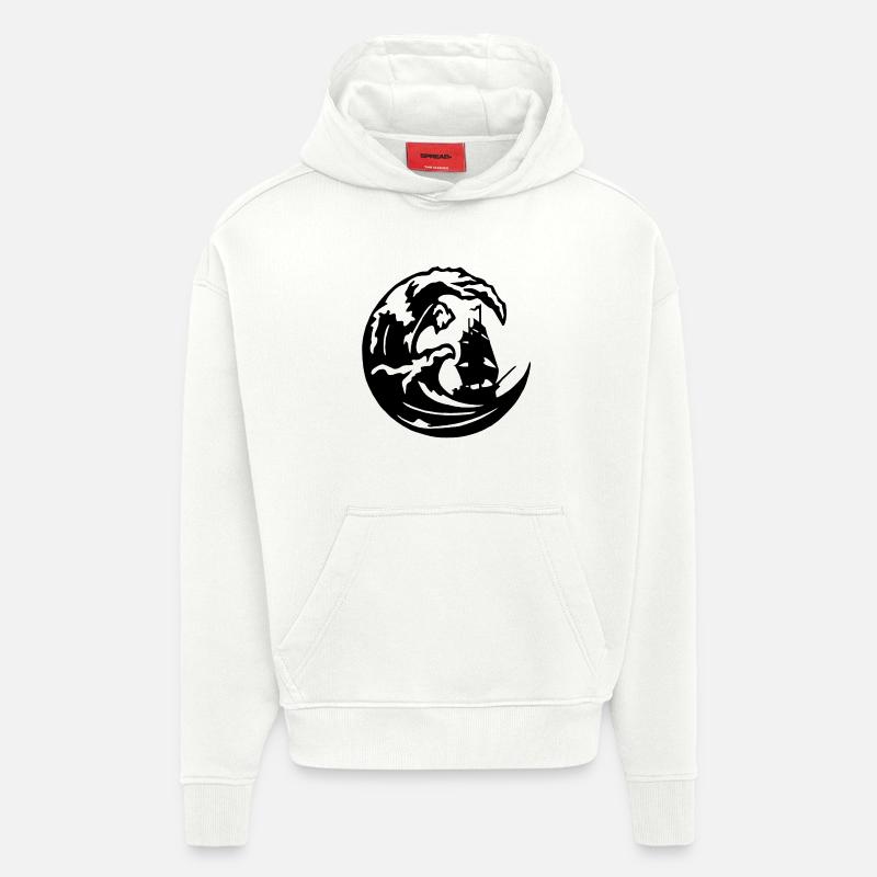 La grande vague noire - Sweat à capuche bio épais oversize fabriqué en UE - OFF WHITE