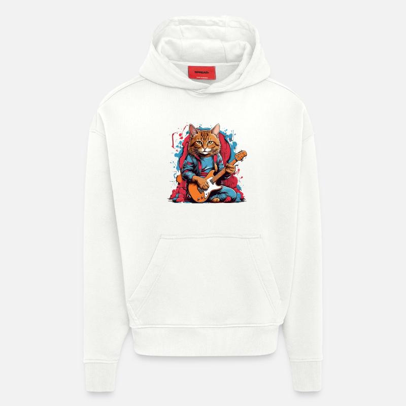 Katze mit Gitarre - Hoodie- made by SPREAD - OFF WHITE