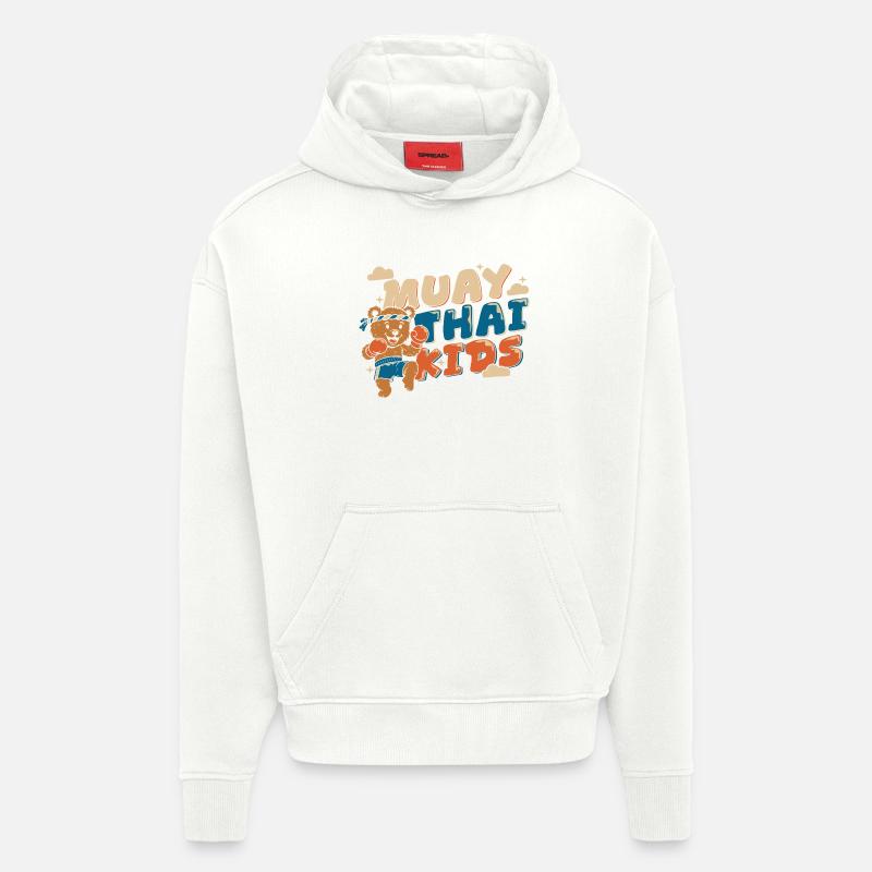 Muay Thai Kids – Boxing Bear - Sweat à capuche bio épais oversize fabriqué en UE - OFF WHITE