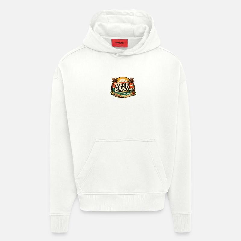 Take It Calm – Design rétro vintage Sunset Beach - Sweat à capuche bio épais oversize fabriqué en UE - OFF WHITE