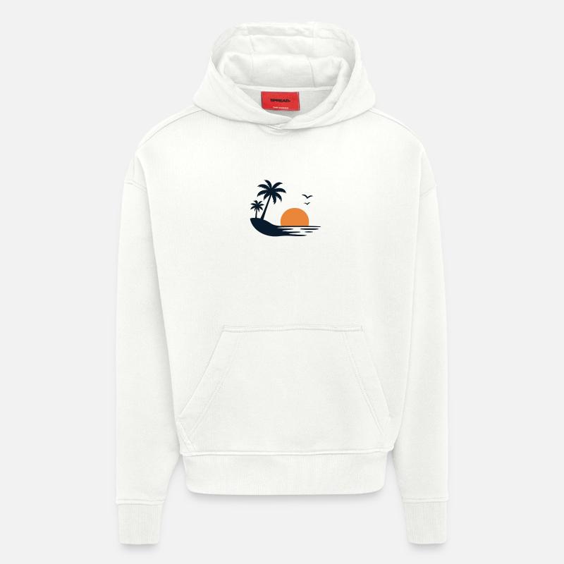 Île tropicale du couchant de soleil - Sweat à capuche bio épais oversize fabriqué en UE - OFF WHITE