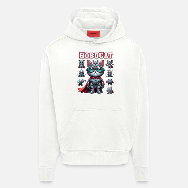 Robocat Robot Chat Drôles D’animaux - Sweat à capuche bio épais oversize fabriqué en UE - OFF WHITE