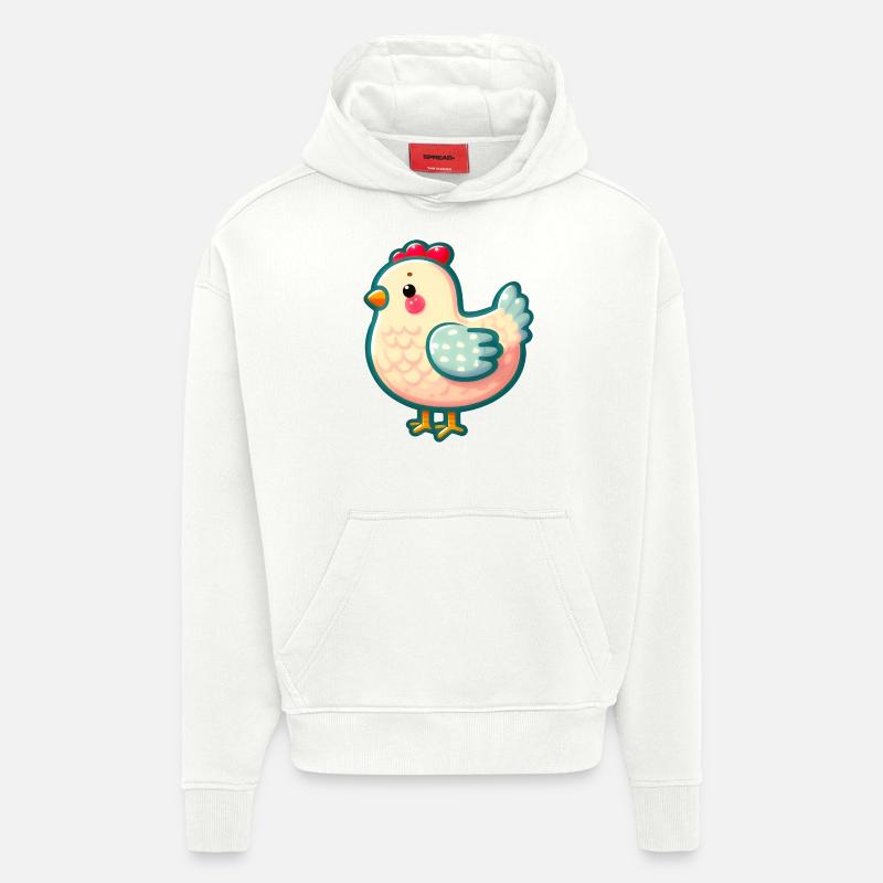 poulet - poule - Chiken - Sweat à capuche bio épais oversize fabriqué en UE - OFF WHITE