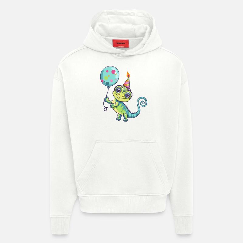 Bande dessinée d’anniversaire caméléon - Sweat à capuche bio épais oversize fabriqué en UE - OFF WHITE