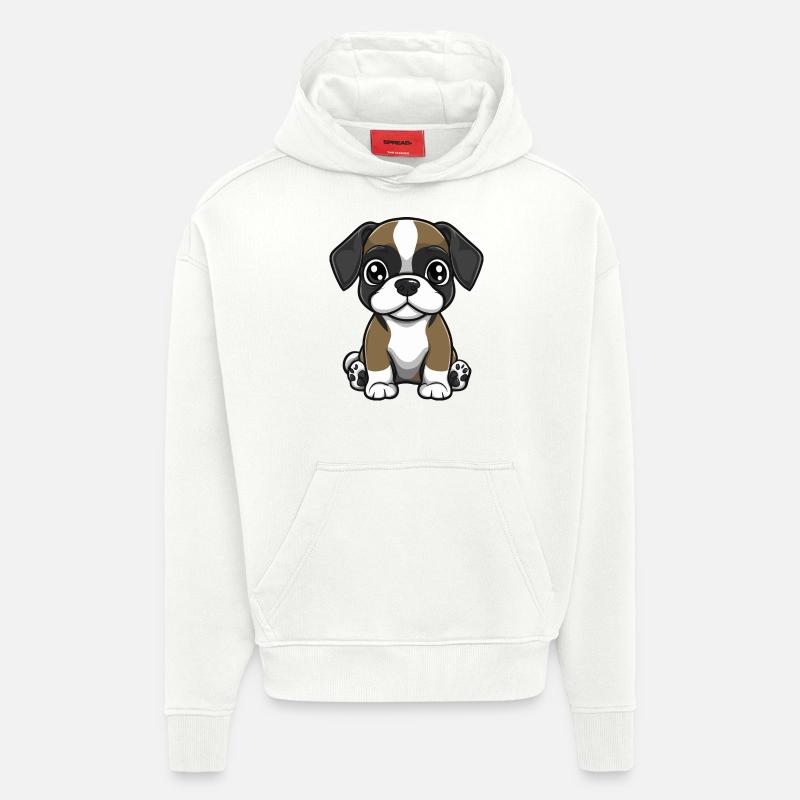 Boxer Chien Bande Dessinée Bébé - Sweat à capuche bio épais oversize fabriqué en UE - OFF WHITE