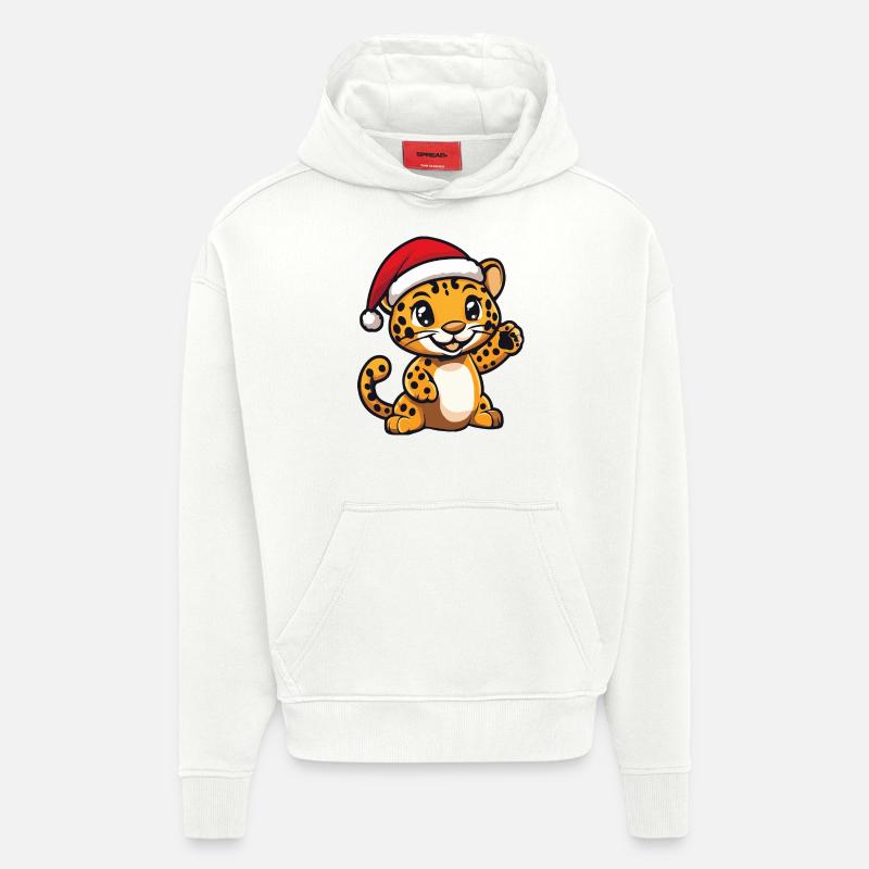 Noël léopard mignon - Sweat à capuche bio épais oversize fabriqué en UE - OFF WHITE