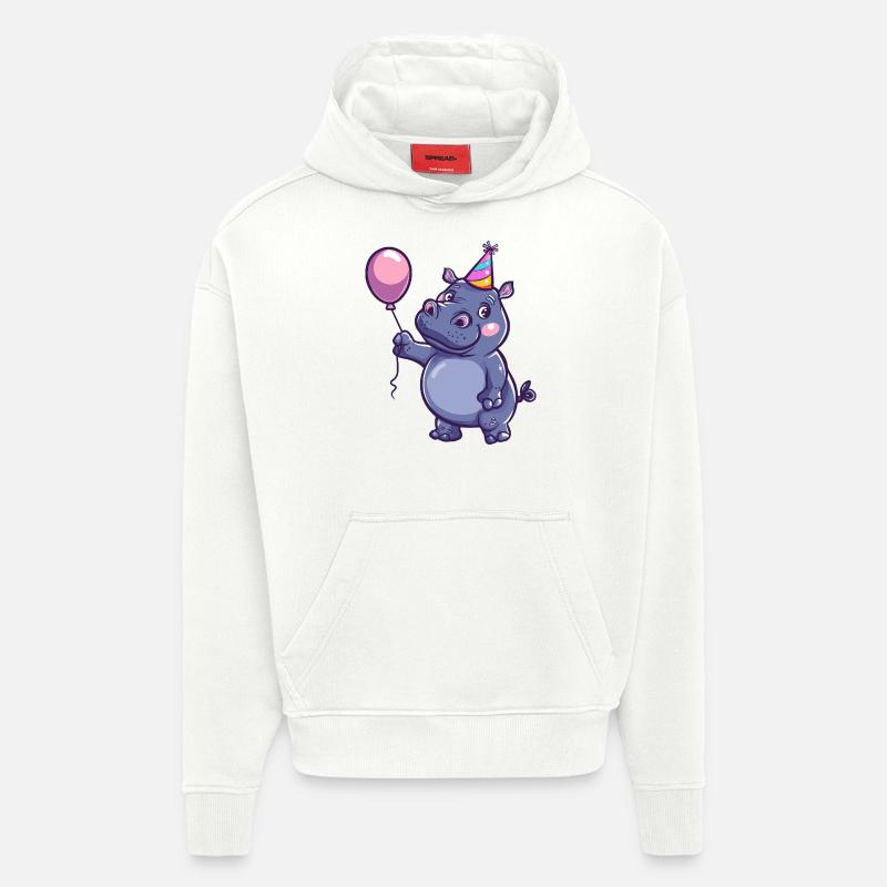 Hippopotame Anniversaire Bébé - Sweat à capuche bio épais oversize fabriqué en UE - OFF WHITE