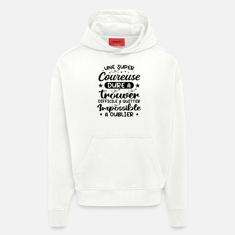 Une Super Coureuse - Cadeau coureuse - Sweat à capuche bio épais oversize fabriqué en UE - OFF WHITE