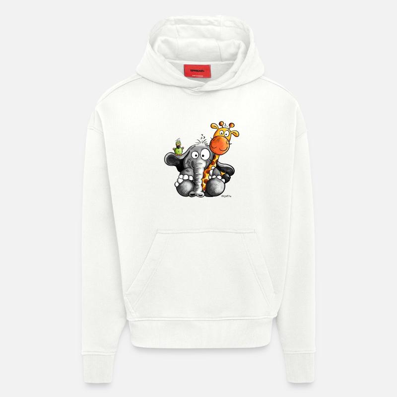 Éléphant et amis - Sweat à capuche bio épais oversize fabriqué en UE - OFF WHITE