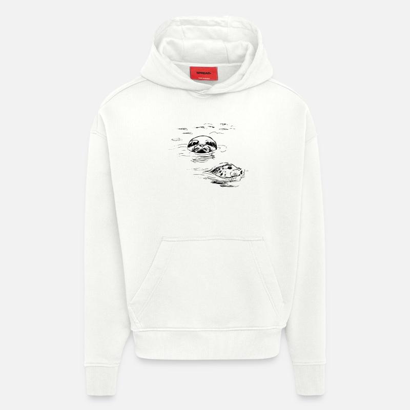 Sceaux dessinés à la main, Shetland - Sweat à capuche bio épais oversize fabriqué en UE - OFF WHITE