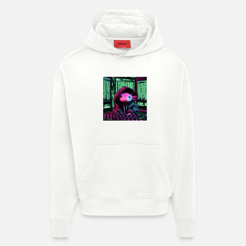 Cyber axolotl en code numérique - Sweat à capuche bio épais oversize fabriqué en UE - OFF WHITE