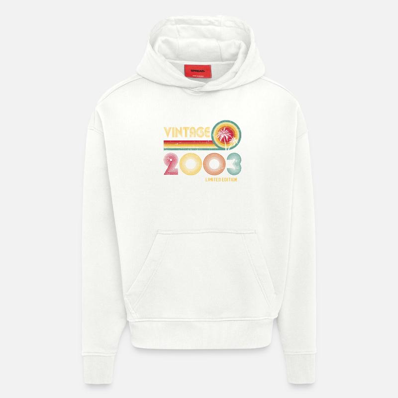 Millésime 2003 Bague Coucher de soleil - Sweat à capuche bio épais oversize fabriqué en UE - OFF WHITE