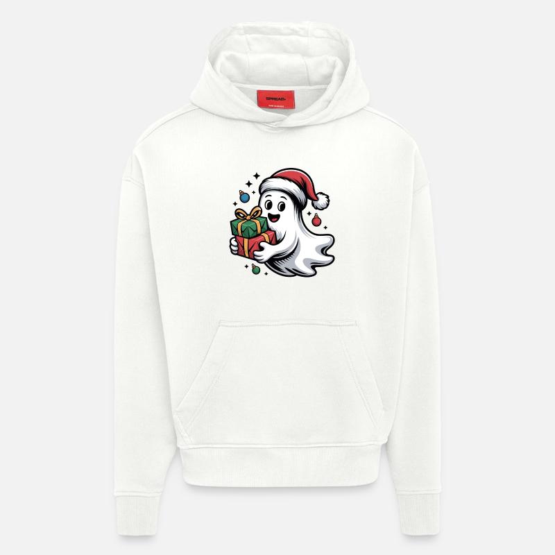 Weihnachtsgeist mit Geschenken - Sweat à capuche bio épais oversize fabriqué en UE - OFF WHITE
