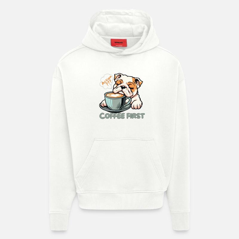Bouledogue du café - Sweat à capuche bio épais oversize fabriqué en UE - OFF WHITE