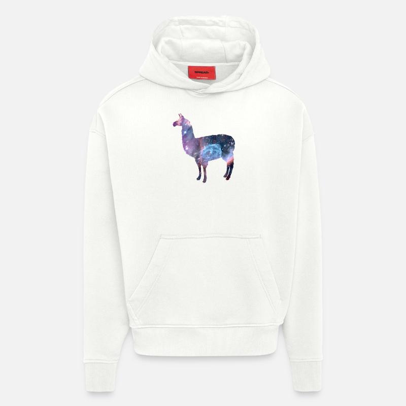 galaxie univers llama - Sweat à capuche bio épais oversize fabriqué en UE - OFF WHITE