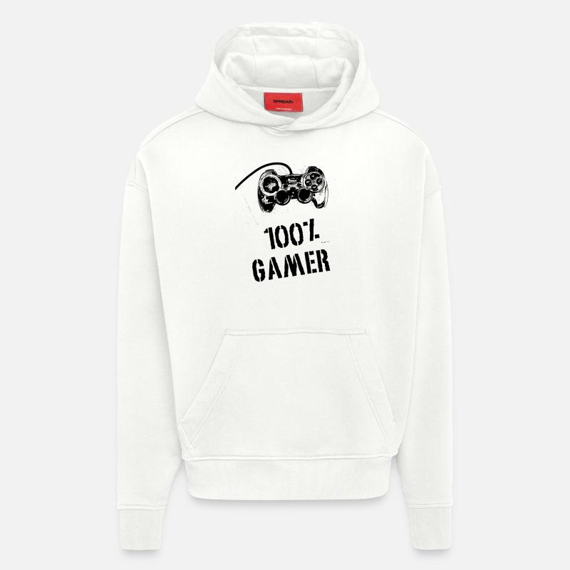 100% Gamer - Sweat à capuche bio épais oversize fabriqué en UE - OFF WHITE