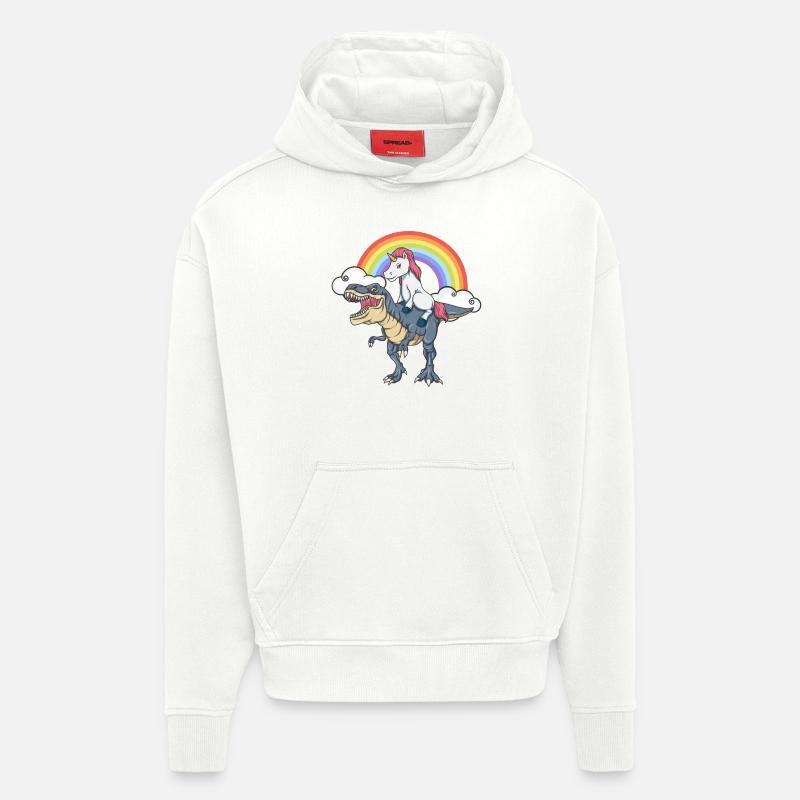 Unicorn Dinosaur T-Rex Rainbow Gift - Heavyweight Oversized Organic hettegenser produsert i EU - OFF WHITE