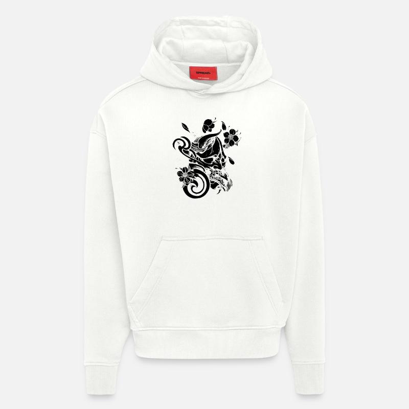 Diable avec des fleurs noires - Sweat à capuche bio épais oversize fabriqué en UE - OFF WHITE