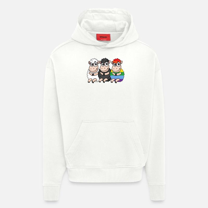 Mouton noir - Mouton arc-en-ciel - Sweat à capuche bio épais oversize fabriqué en UE - OFF WHITE
