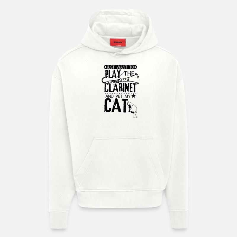 Clarinette chat - Sweat à capuche bio épais oversize fabriqué en UE - OFF WHITE