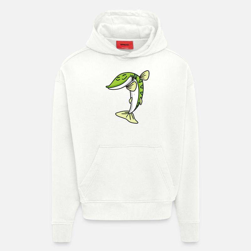 Dabbing Dab Pike Fish - Sweat à capuche bio épais oversize fabriqué en UE - OFF WHITE