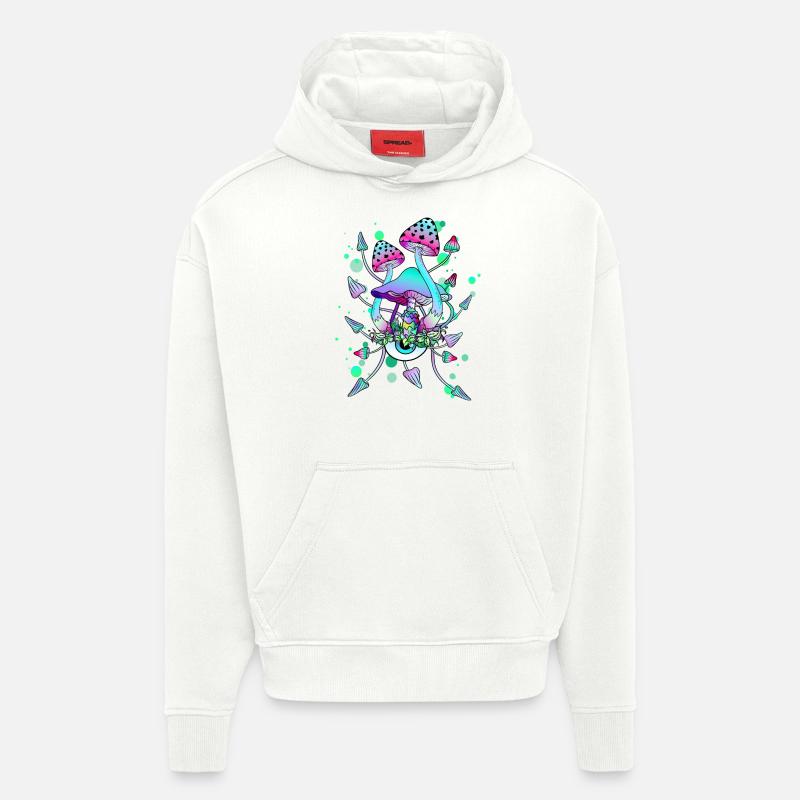 Champignons magiques Champignons psychédéliques néon - Sweat à capuche bio épais oversize fabriqué en UE - OFF WHITE