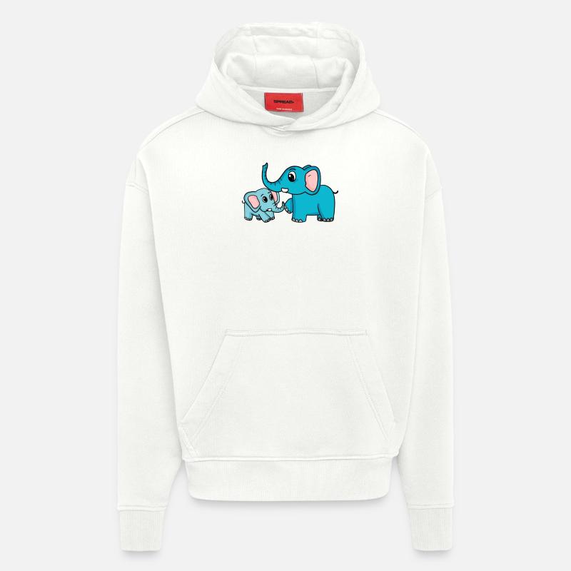 Eléphant avec bébé éléphant - Sweat à capuche bio épais oversize fabriqué en UE - OFF WHITE
