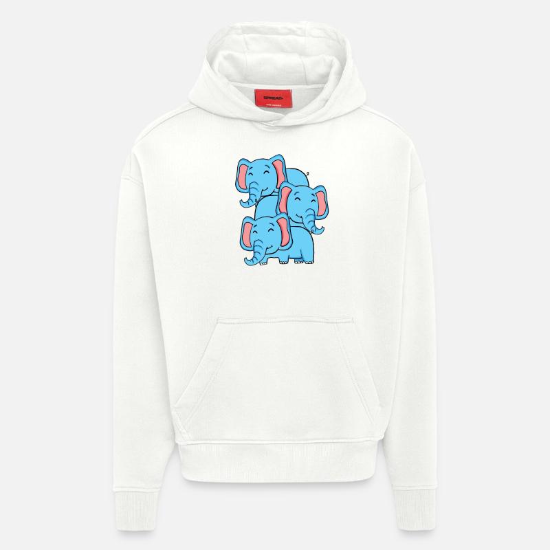 Éléphants mignons - Eléphant - Sweat à capuche bio épais oversize fabriqué en UE - OFF WHITE