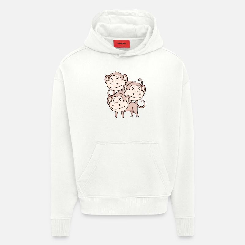Singes mignons - Singe - Sweat à capuche bio épais oversize fabriqué en UE - OFF WHITE
