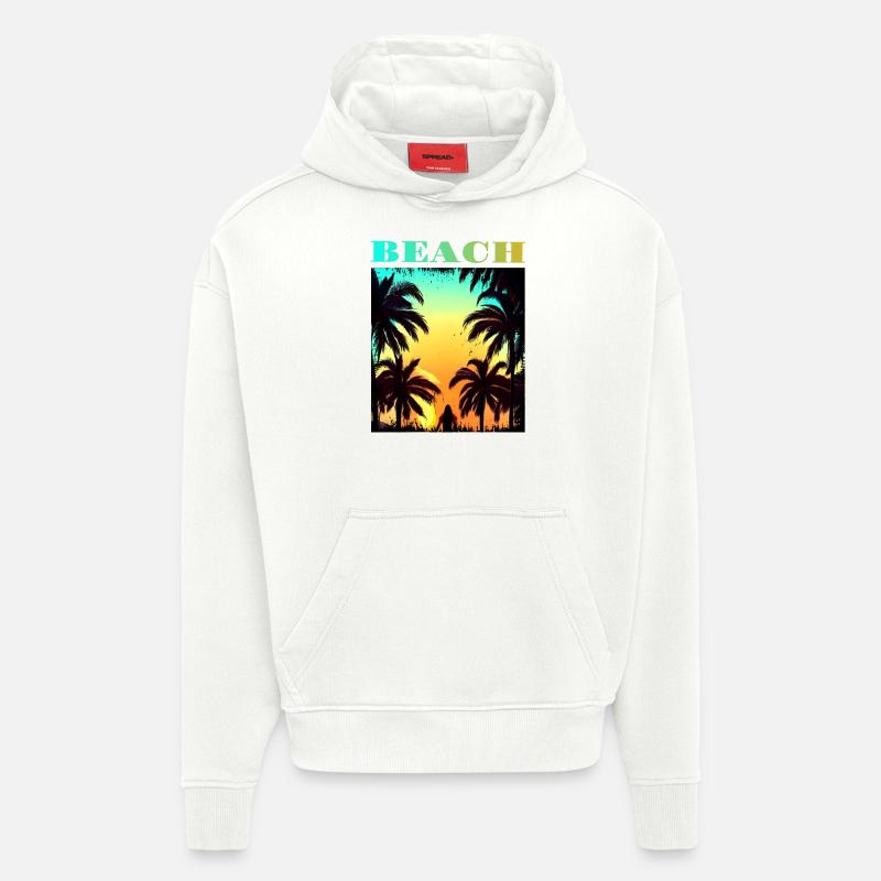 Plage de Palm Sunset - Sweat à capuche bio épais oversize fabriqué en UE - OFF WHITE