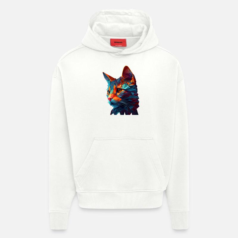 Chaton Chaton Chat Polygone Chat - Sweat à capuche bio épais oversize fabriqué en UE - OFF WHITE