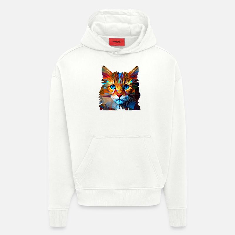Chaton Chaton Chat Polygone Chat - Sweat à capuche bio épais oversize fabriqué en UE - OFF WHITE