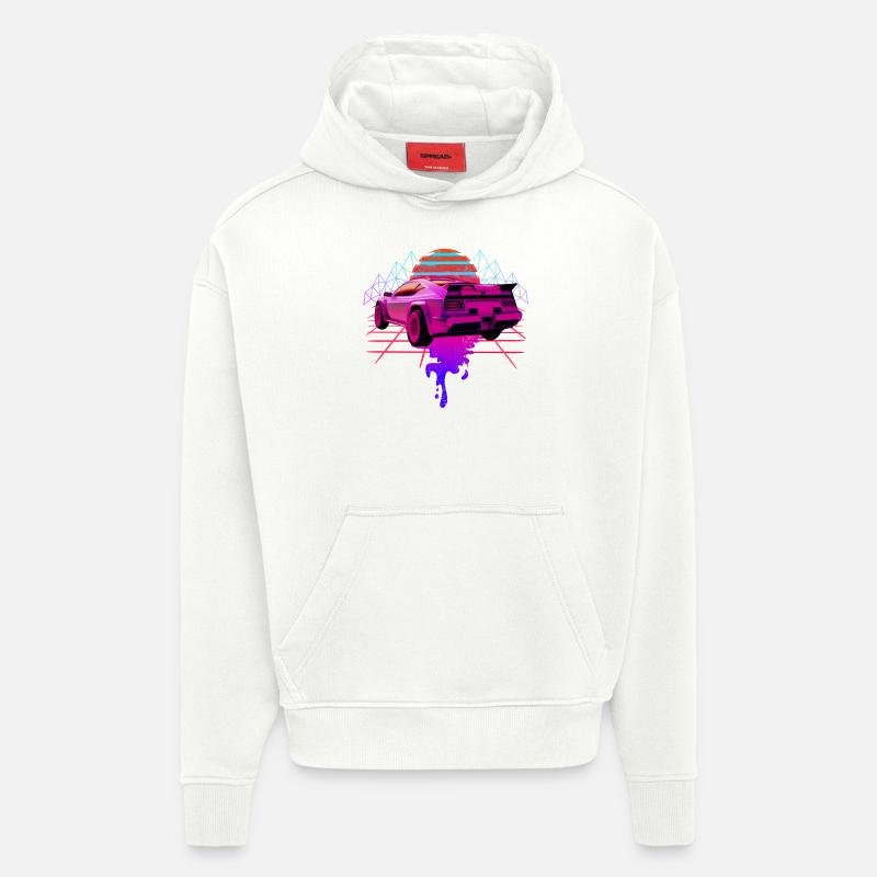 Retro Wave Racing Supercar - Sweat à capuche bio épais oversize fabriqué en UE - OFF WHITE
