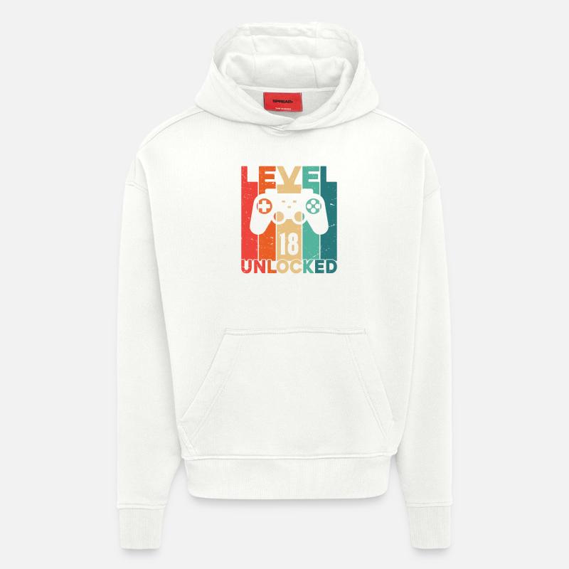 Niveau 18 Débloqué - Sweat à capuche bio épais oversize fabriqué en UE - OFF WHITE