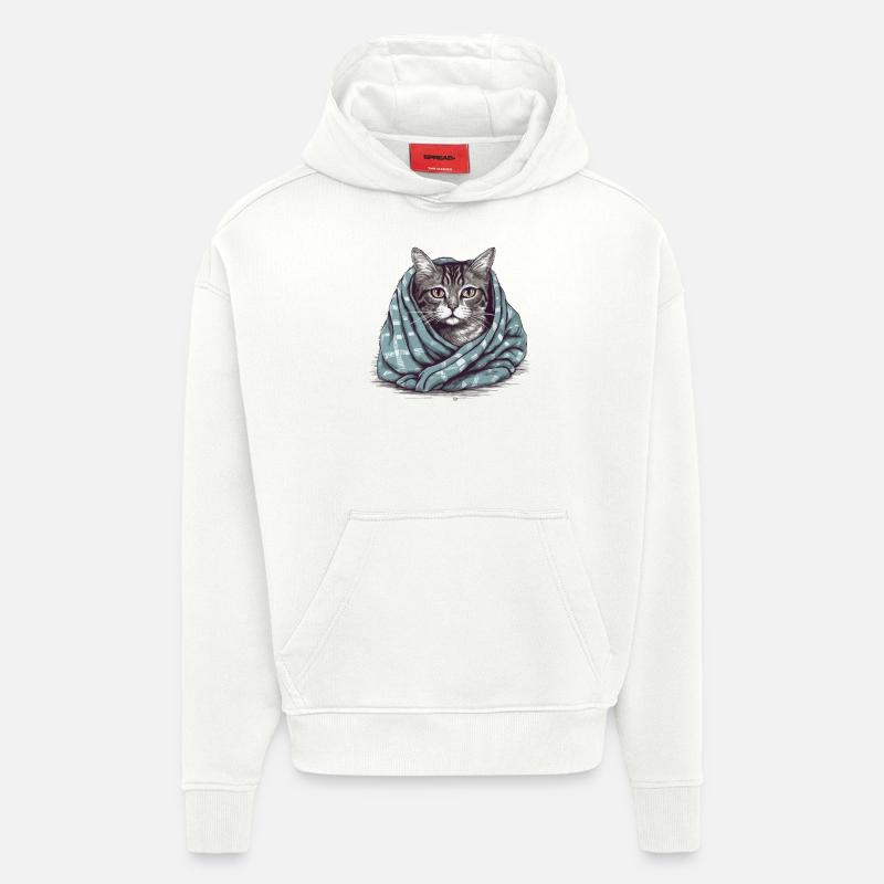 Chat dans une couverture - Sweat à capuche bio épais oversize fabriqué en UE - OFF WHITE