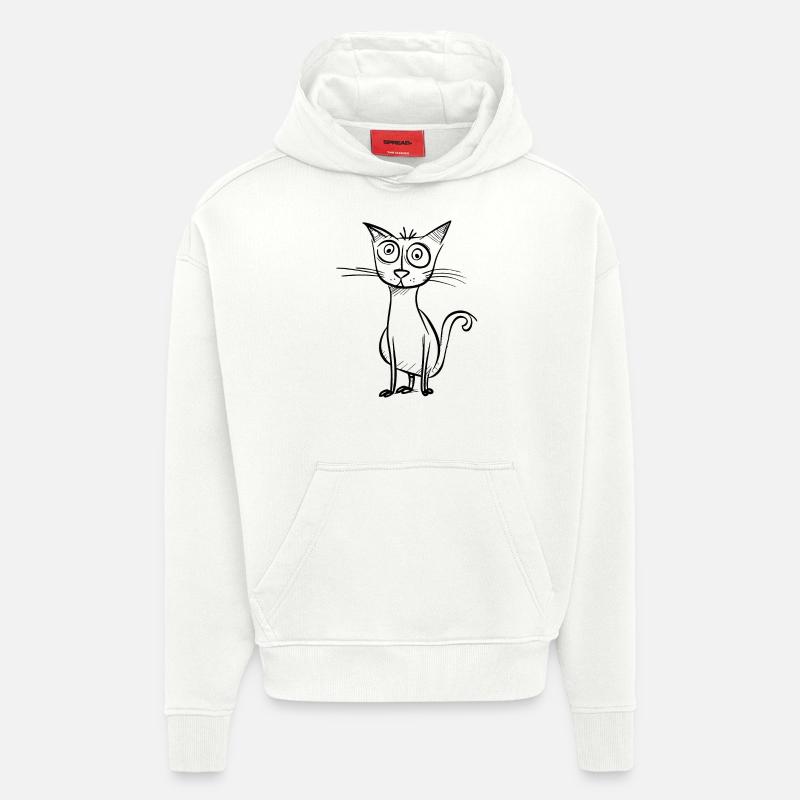 Étrange chat de dessin animé - Sweat à capuche bio épais oversize fabriqué en UE - OFF WHITE