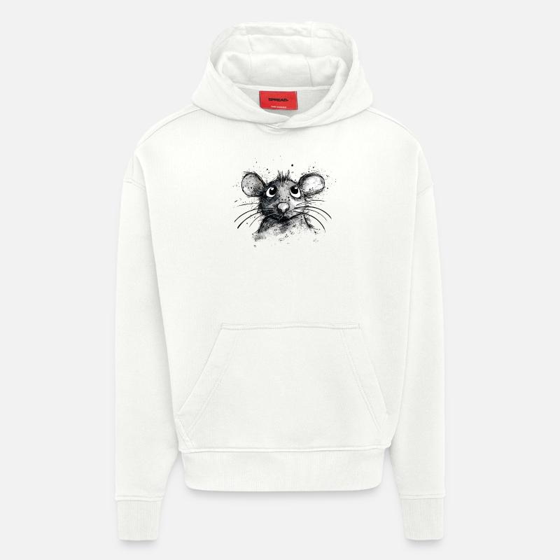 Souris de dessin animé - Sweat à capuche bio épais oversize fabriqué en UE - OFF WHITE