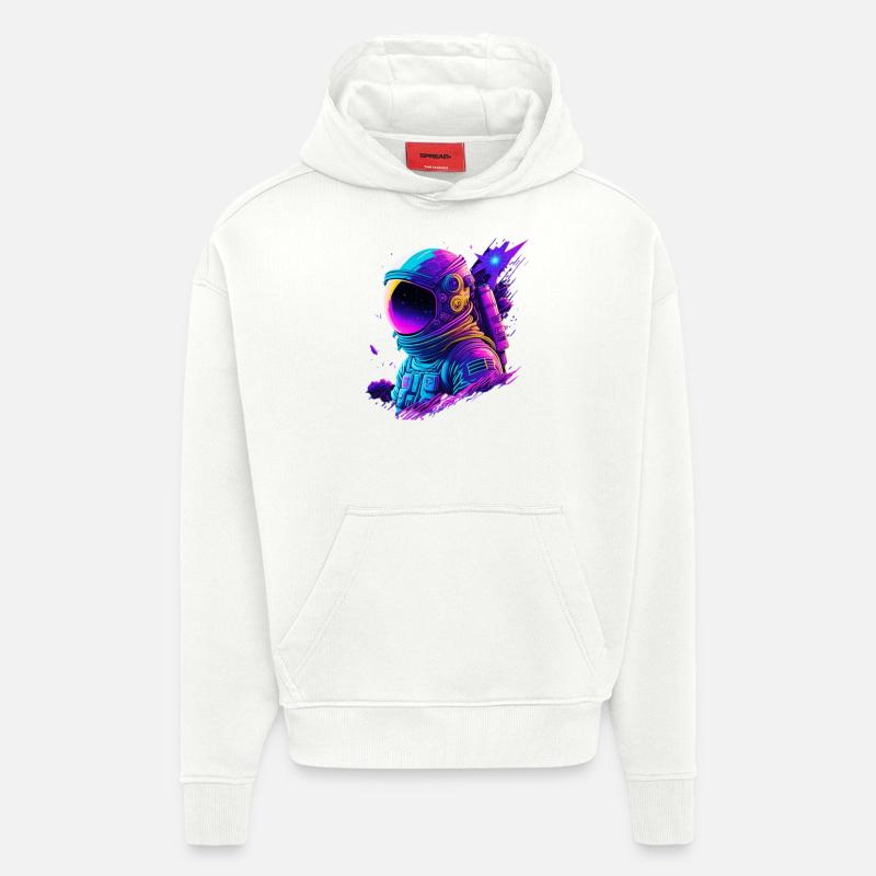 Synthwave Astronaute Space Explorer - Sweat à capuche bio épais oversize fabriqué en UE - OFF WHITE