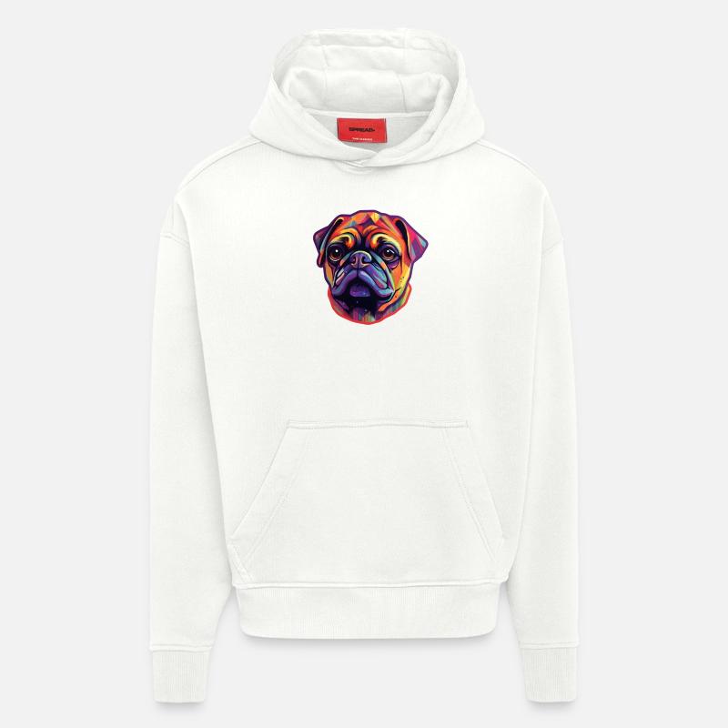 Mops Regenbogenfarben - Hoodie- made by SPREAD  - OFF WHITE