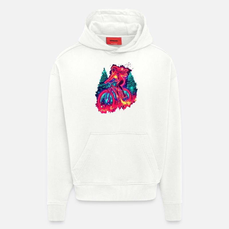 Synthwave Mountainbike Mädchen Waldfahrt - Hoodie- made by SPREAD  - OFF WHITE