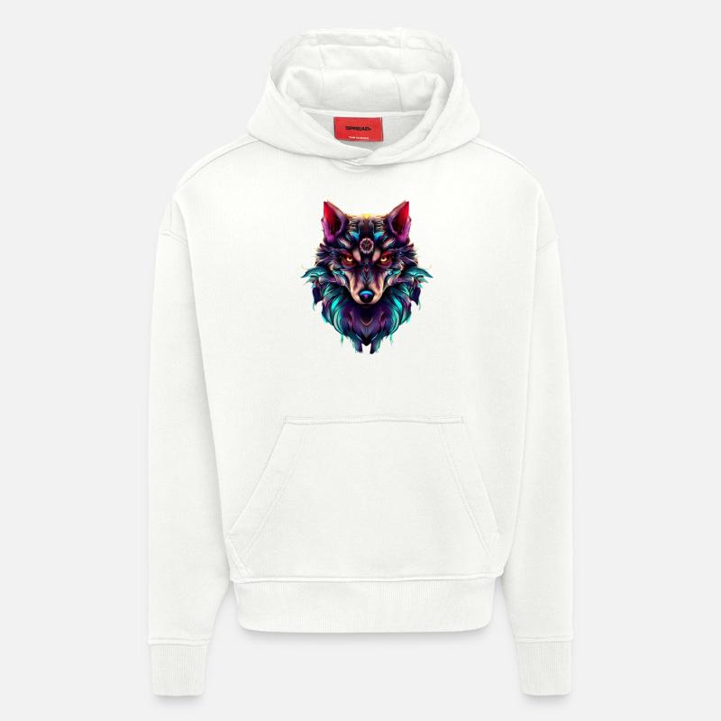 Wolf's Head Synthwave Wolf - Hoodie- made by SPREAD  - OFF WHITE