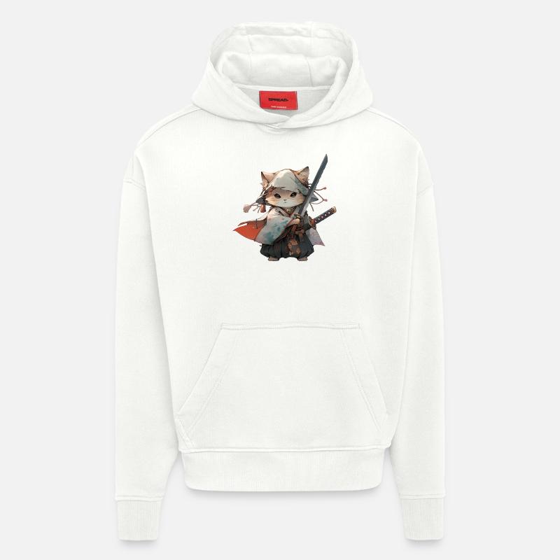 Chat d’Asie Samouraï japonais Samouraï - Sweat à capuche bio épais oversize fabriqué en UE - OFF WHITE