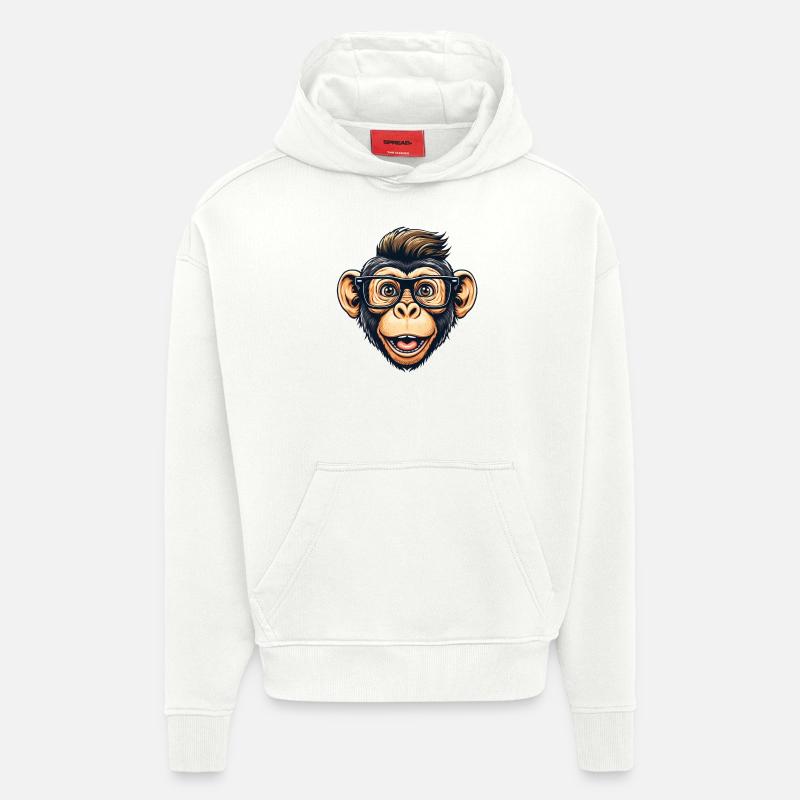 Schimpanse-Nerd mit Brille - Hoodie- made by SPREAD  - OFF WHITE