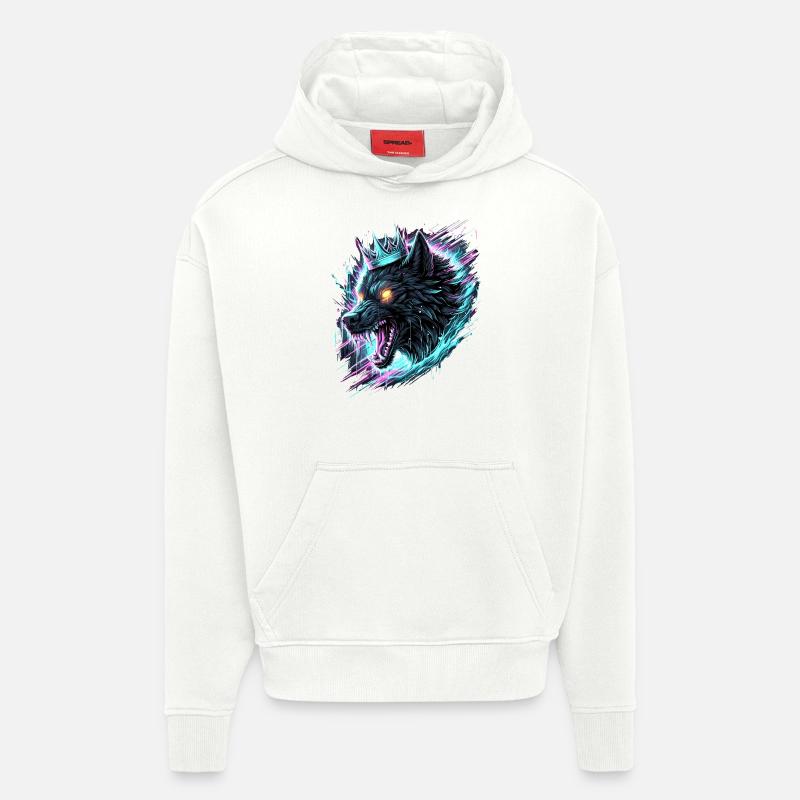 Royal Wolf Synthwave - Sweat à capuche bio épais oversize fabriqué en UE - OFF WHITE